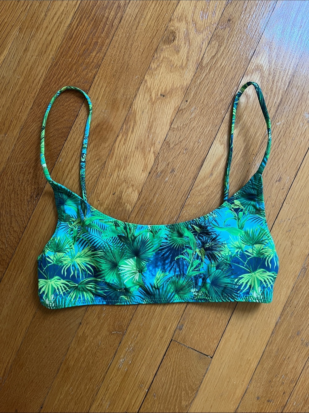 VDM Tropical Green Blue Adjustable Strap Bikini Swimsuit Top Gold Clasp Back